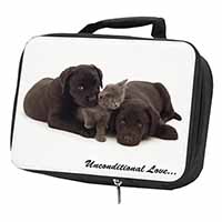 Black Labrador and Cat Black Insulated School Lunch Box/Picnic Bag