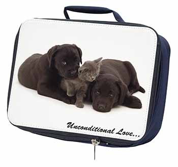 Black Labrador and Cat Navy Insulated School Lunch Box/Picnic Bag