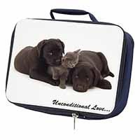 Black Labrador and Cat Navy Insulated School Lunch Box/Picnic Bag