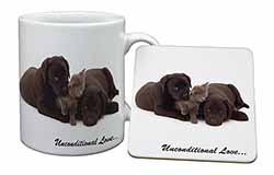 Black Labrador and Cat Mug and Coaster Set