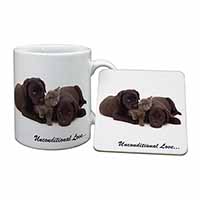 Black Labrador and Cat Mug and Coaster Set