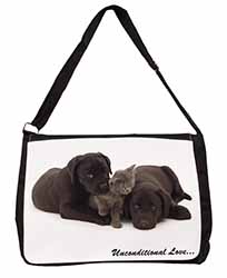 Black Labrador and Cat Large Black Laptop Shoulder Bag School/College