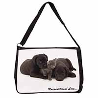 Black Labrador and Cat Large Black Laptop Shoulder Bag School/College