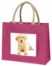 Yellow Labrador Large Pink Jute Shopping Bag