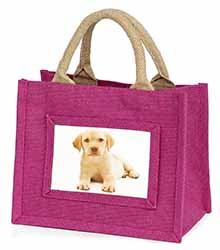 Yellow Labrador Little Girls Small Pink Jute Shopping Bag