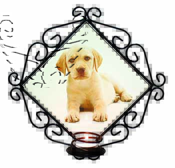 Yellow Labrador Wrought Iron Wall Art Candle Holder