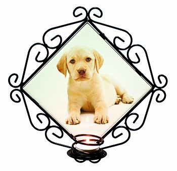 Yellow Labrador Wrought Iron Wall Art Candle Holder