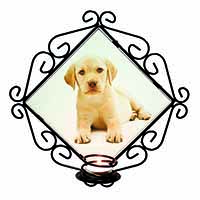 Yellow Labrador Wrought Iron Wall Art Candle Holder