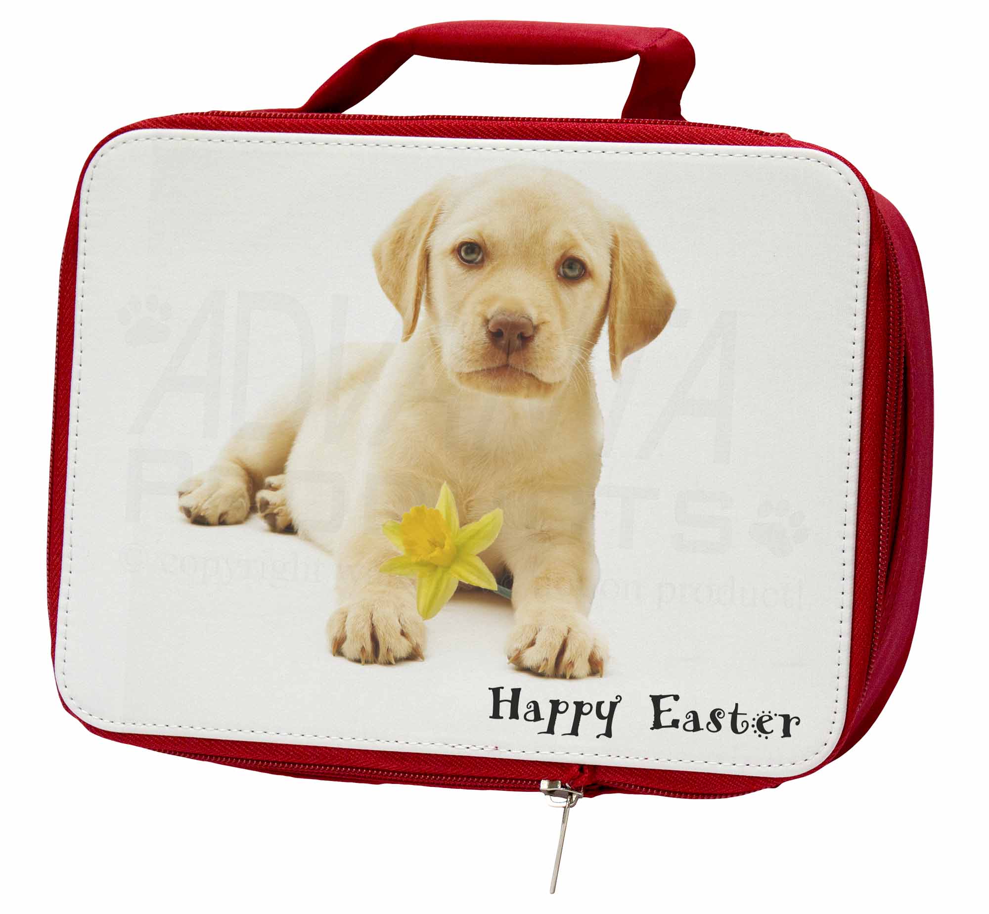 'Happy Easter' Goldie Puppy Insulated Red School Lunch BoxPicnic B, ADL4DA1LBR 'Happy Easter' Goldie Puppy Insulated Red School Lunch BoxPicnic B, ADL4DA1LBR
