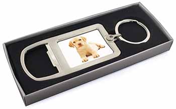 Yellow Labrador Chrome Metal Bottle Opener Keyring in Box