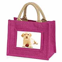 Yellow Labrador Puppy with Rose Little Girls Small Pink Jute Shopping Bag