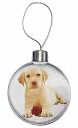 Yellow Labrador Puppy with Rose Christmas Bauble