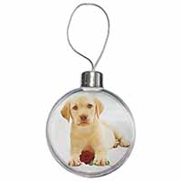 Yellow Labrador Puppy with Rose Christmas Bauble