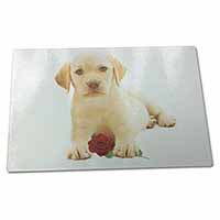 Large Glass Cutting Chopping Board Yellow Labrador Puppy with Rose