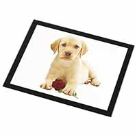 Yellow Labrador Puppy with Rose Black Rim High Quality Glass Placemat