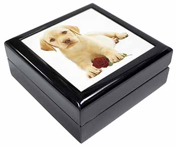 Yellow Labrador Puppy with Rose Keepsake/Jewellery Box