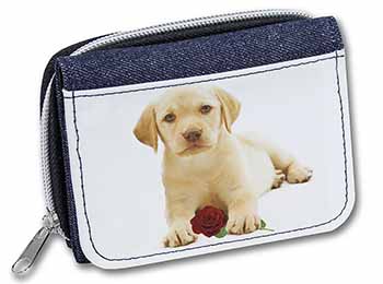 Yellow Labrador Puppy with Rose Unisex Denim Purse Wallet