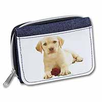 Yellow Labrador Puppy with Rose Unisex Denim Purse Wallet