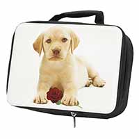 Yellow Labrador Puppy with Rose Black Insulated School Lunch Box/Picnic Bag
