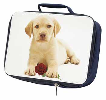 Yellow Labrador Puppy with Rose Navy Insulated School Lunch Box/Picnic Bag