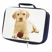 Yellow Labrador Puppy with Rose Navy Insulated School Lunch Box/Picnic Bag