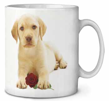 Yellow Labrador Puppy with Rose Ceramic 10oz Coffee Mug/Tea Cup