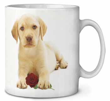 Yellow Labrador Puppy with Rose Ceramic Coffee Mug/Tea Cup