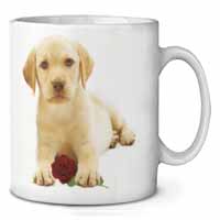 Yellow Labrador Puppy with Rose Ceramic 10oz Coffee Mug/Tea Cup