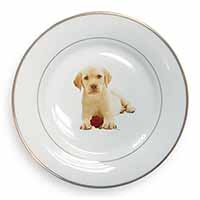 Yellow Labrador Puppy with Rose Gold Rim Plate Printed Full Colour in Gift Box