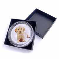 Yellow Labrador Puppy with Rose Glass Paperweight in Gift Box
