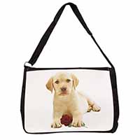 Yellow Labrador Puppy with Rose Large Black Laptop Shoulder Bag School/College