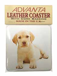 Yellow Labrador Single Leather Photo Coaster