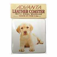 Yellow Labrador Single Leather Photo Coaster