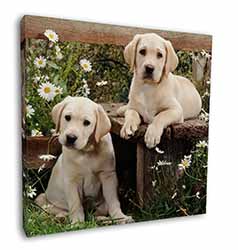 Yellow Labrador Puppies Square Canvas 12"x12" Wall Art Picture Print