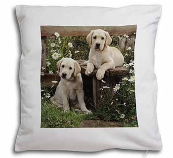 Yellow Labrador Puppies Soft White Velvet Feel Scatter Cushion