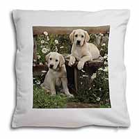 Yellow Labrador Puppies Soft White Velvet Feel Scatter Cushion