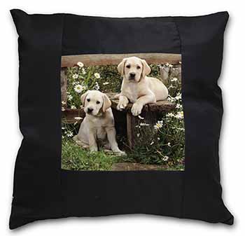 Yellow Labrador Puppies Black Satin Feel Scatter Cushion