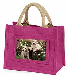 Yellow Labrador Puppies Little Girls Small Pink Jute Shopping Bag