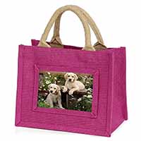 Yellow Labrador Puppies Little Girls Small Pink Jute Shopping Bag