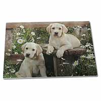 Large Glass Cutting Chopping Board Yellow Labrador Puppies