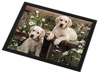 Yellow Labrador Puppies Black Rim High Quality Glass Placemat