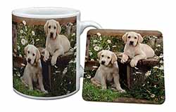 Yellow Labrador Puppies Mug and Coaster Set