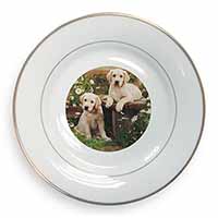 Yellow Labrador Puppies Gold Rim Plate Printed Full Colour in Gift Box