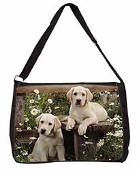 Yellow Labrador Puppies Large Black Laptop Shoulder Bag School/College