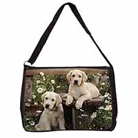 Yellow Labrador Puppies Large Black Laptop Shoulder Bag School/College