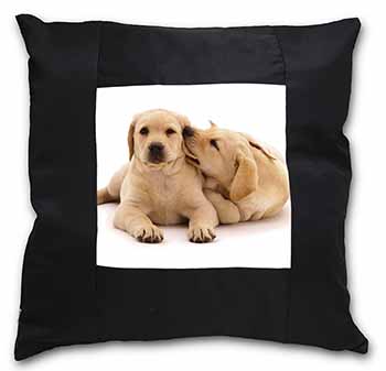 Yellow Labrador Dogs Black Satin Feel Scatter Cushion