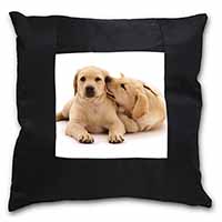 Yellow Labrador Dogs Black Satin Feel Scatter Cushion