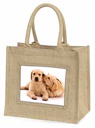 Yellow Labrador Dogs Natural/Beige Jute Large Shopping Bag