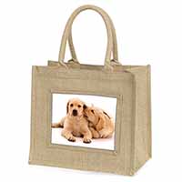 Yellow Labrador Dogs Natural/Beige Jute Large Shopping Bag