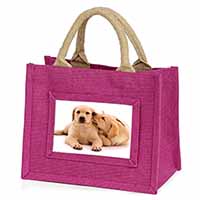 Yellow Labrador Dogs Little Girls Small Pink Jute Shopping Bag